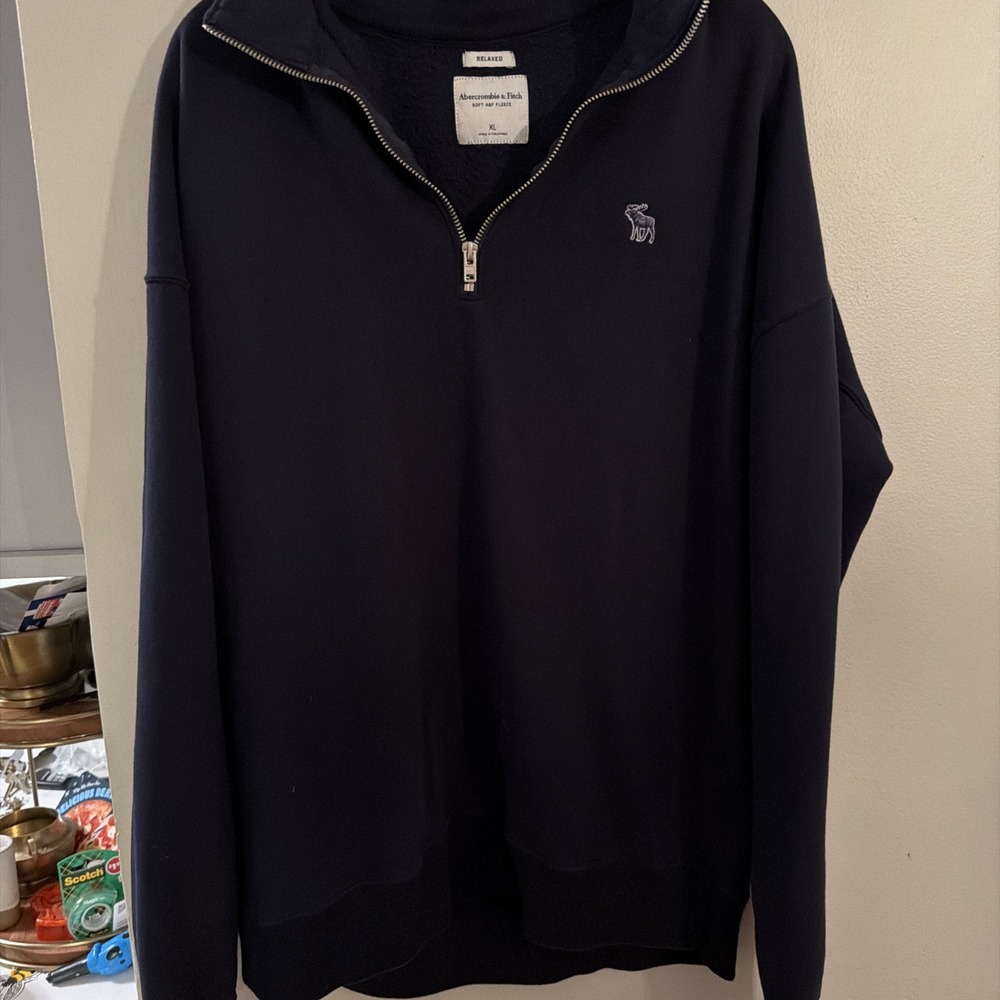 Abercrombie & Fitch Soft AF Fleece Navy Blue Quarter Zip Sweater Mens Medium XL
